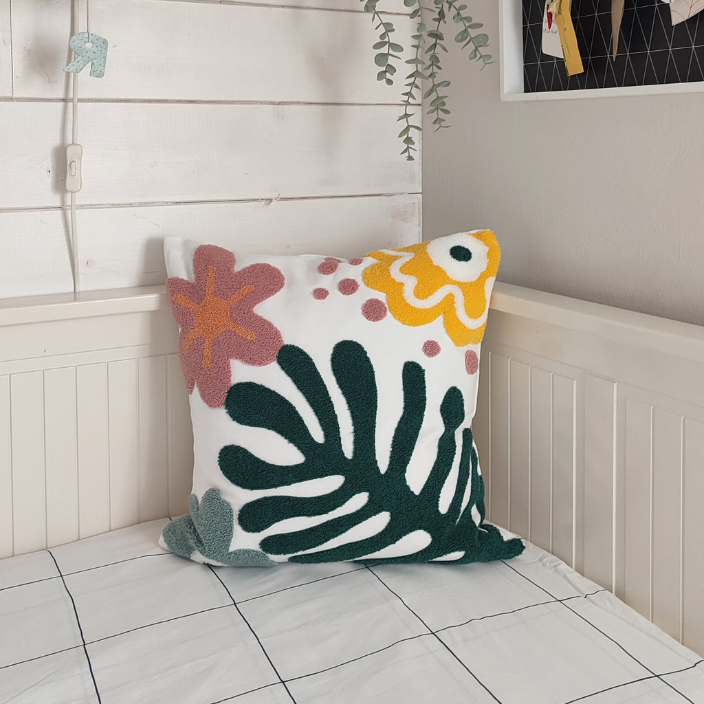 Fodera Flower cuscino, cotone ricamato, foglia verde, BECCA