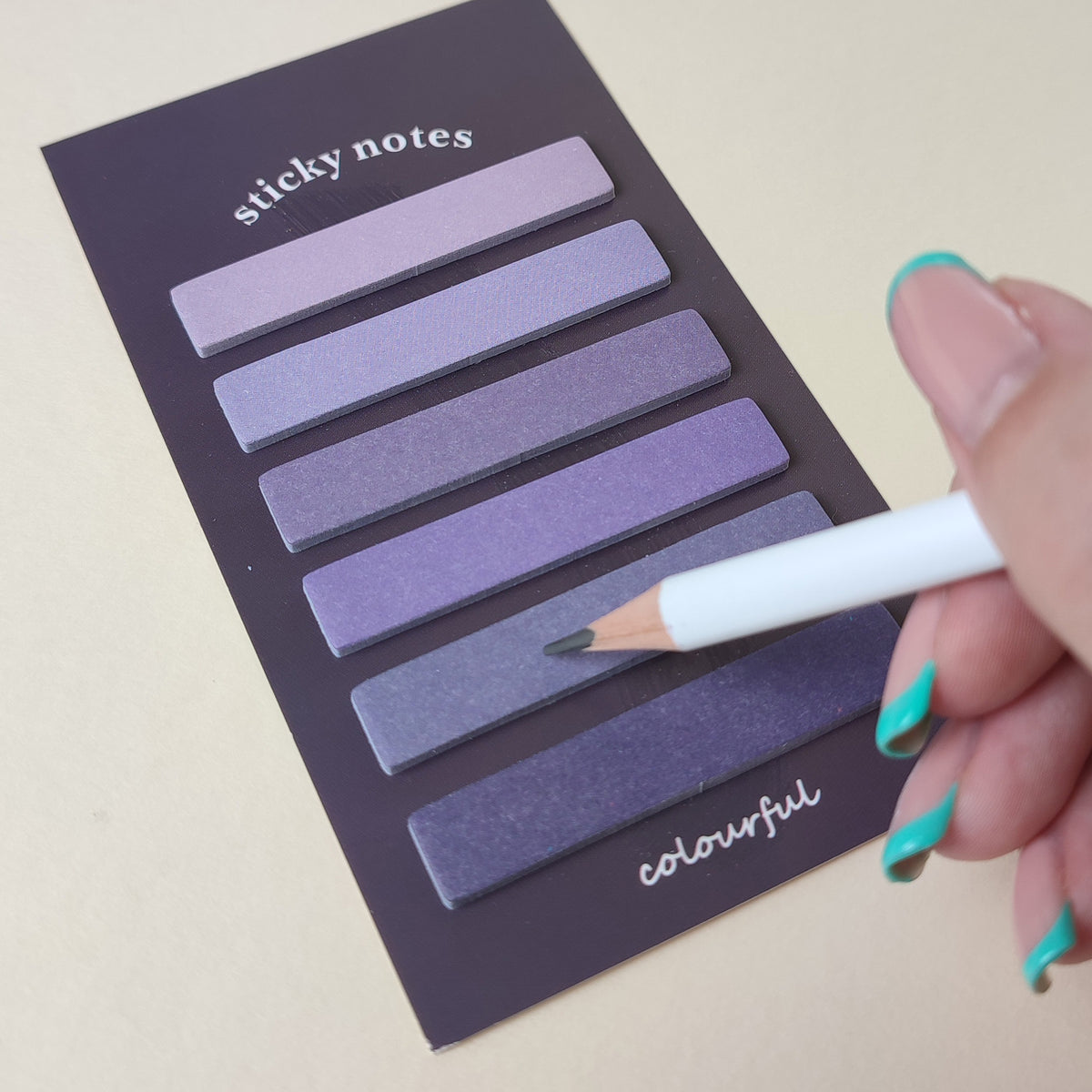 Particolare foglietti adesivi stick, blu, con matita, BECCA
