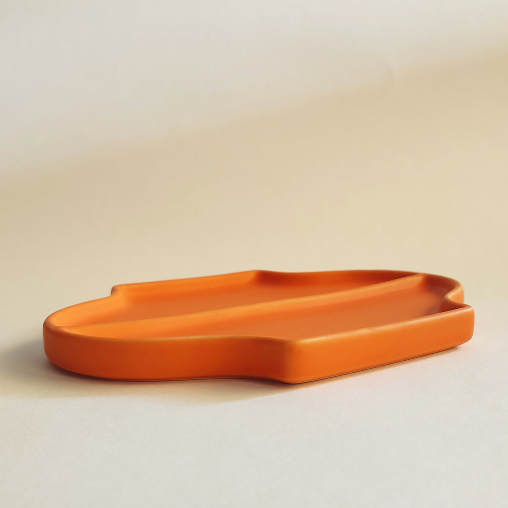 Vassoio decorativo Jewe, in ceramica, arancione, dettaglio laterale, BECCA